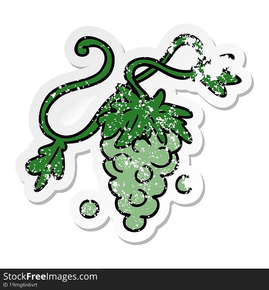 distressed sticker cartoon doodle of grapes on vine