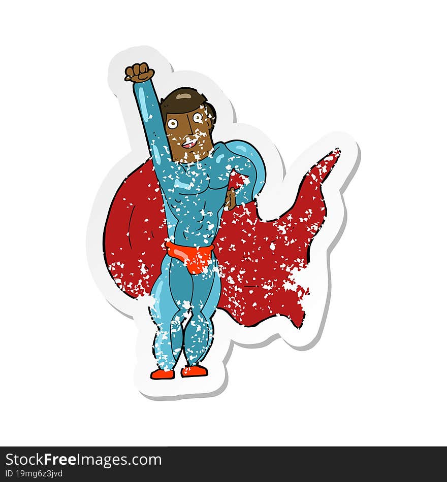 Retro Distressed Sticker Of A Cartoon Superhero