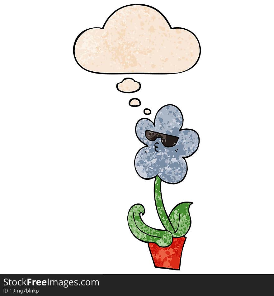 cool cartoon flower and thought bubble in grunge texture pattern style