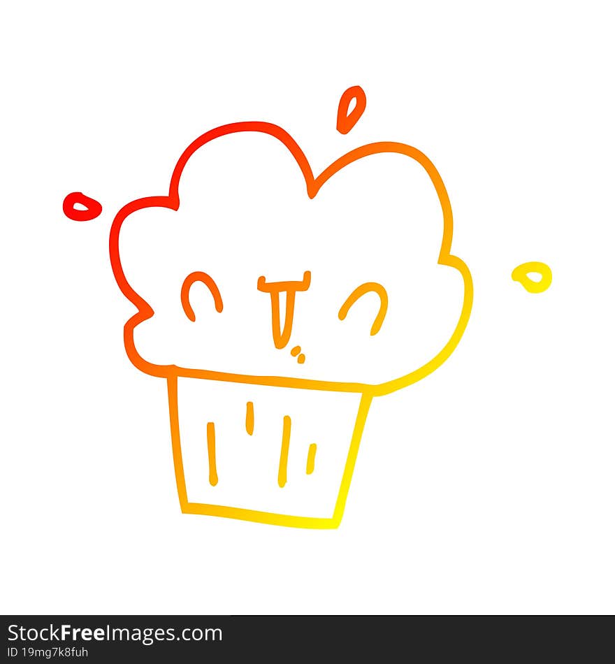 warm gradient line drawing cartoon cupcake