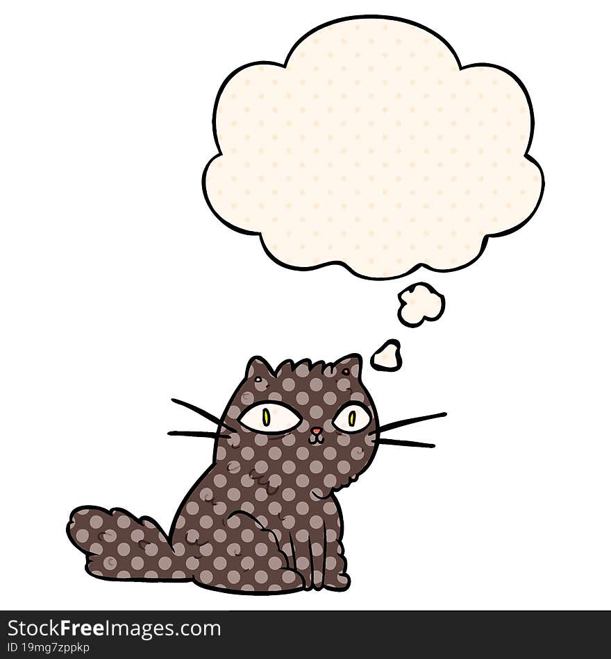 cartoon cat with thought bubble in comic book style