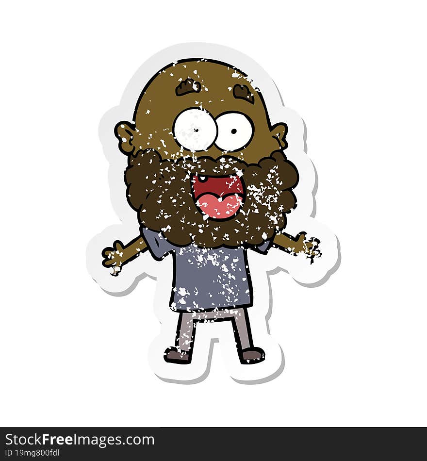 distressed sticker of a cartoon crazy happy man with beard