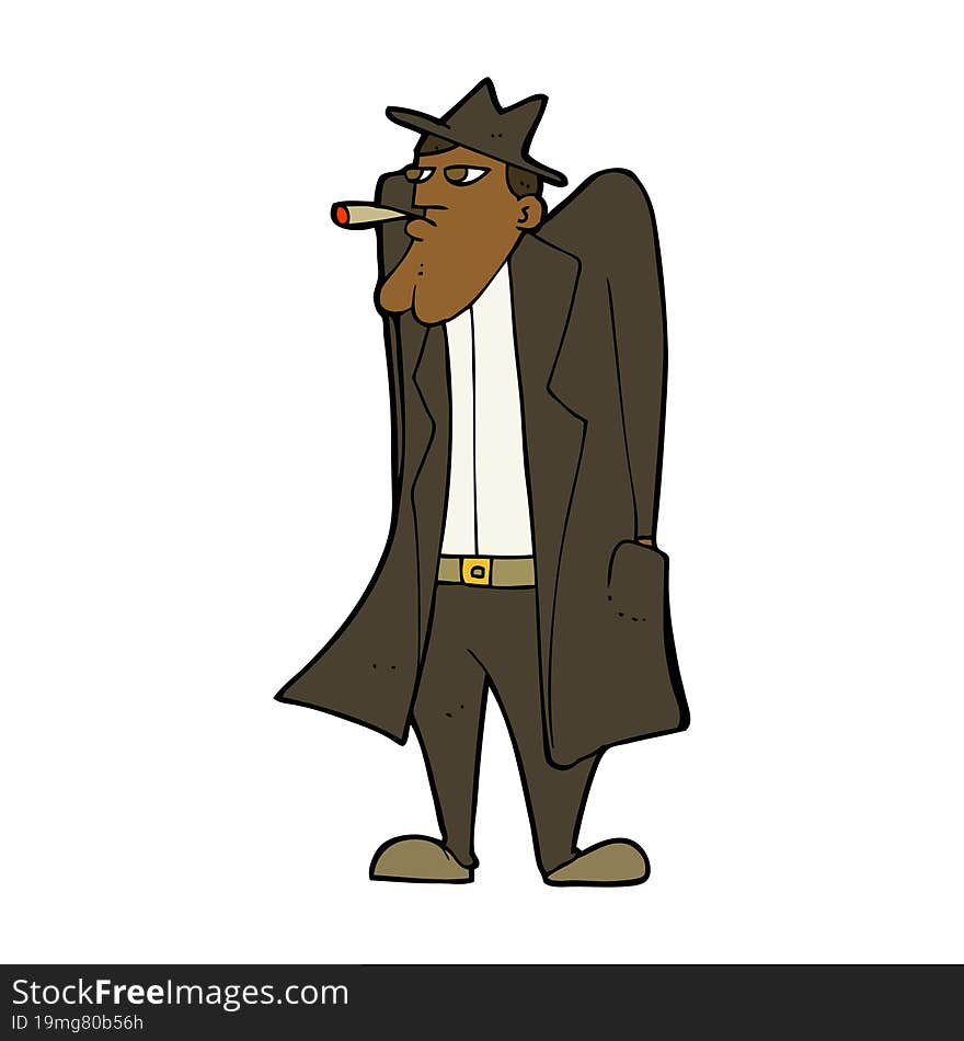 Cartoon Man In Hat And Trench Coat