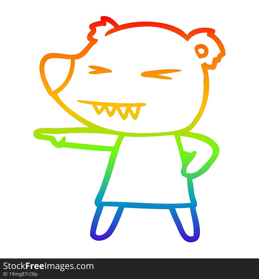 rainbow gradient line drawing pointing bear cartoon