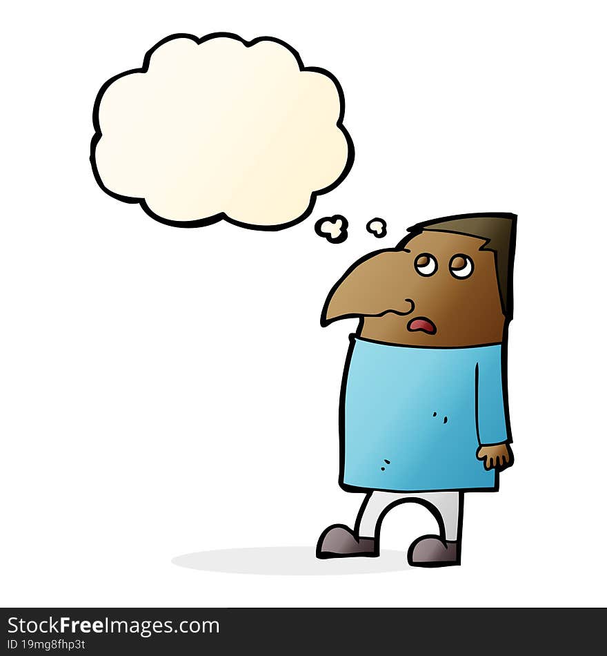 cartoon worried man with thought bubble