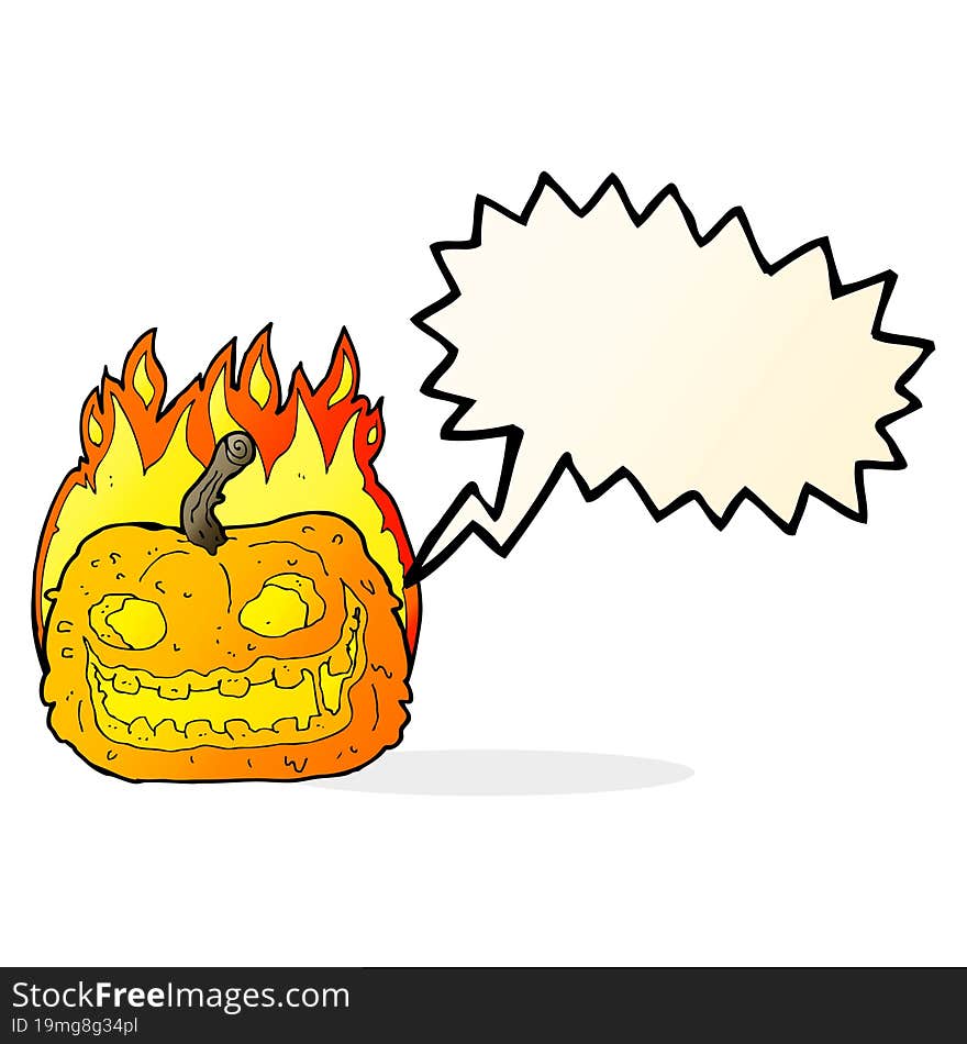 cartoon spooky pumpkin with speech bubble