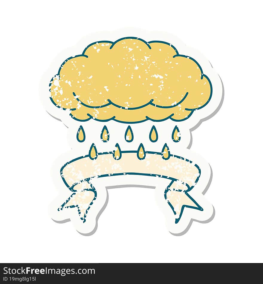 Grunge Sticker With Banner Of A Cloud Raining