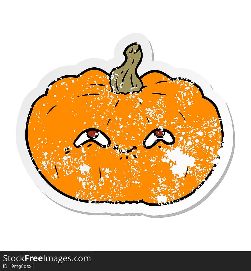 Distressed Sticker Of A Happy Cartoon Pumpkin