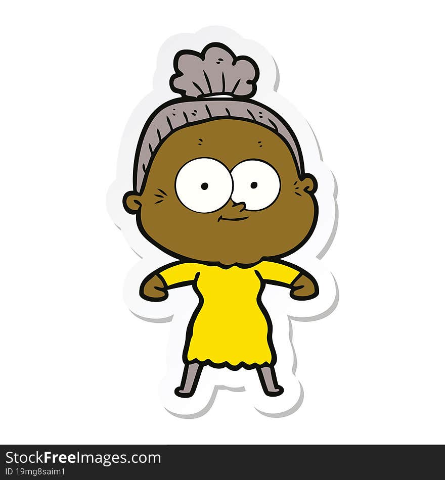 sticker of a cartoon happy old woman