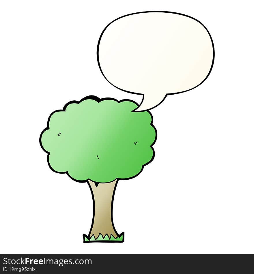 cartoon tree and speech bubble in smooth gradient style