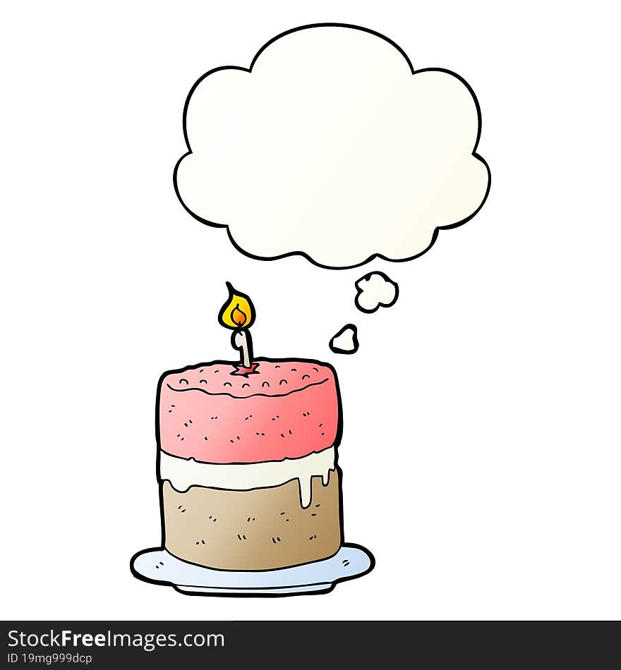 cartoon cake with thought bubble in smooth gradient style