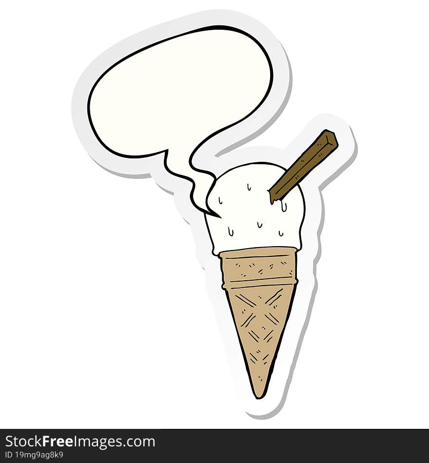 Cartoon Ice Cream And Speech Bubble Sticker