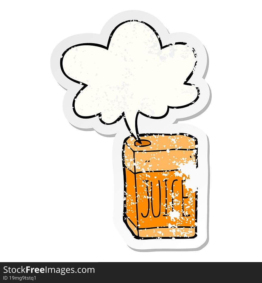 Cartoon Juice Box And Speech Bubble Distressed Sticker