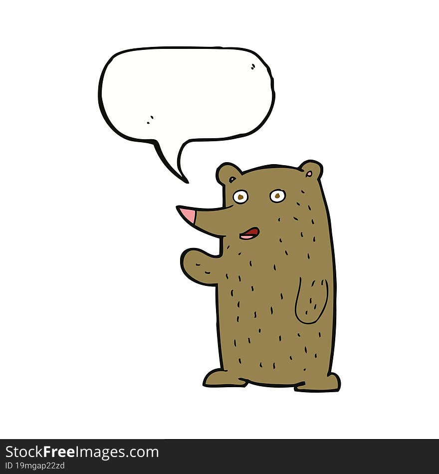 cartoon waving bear with speech bubble