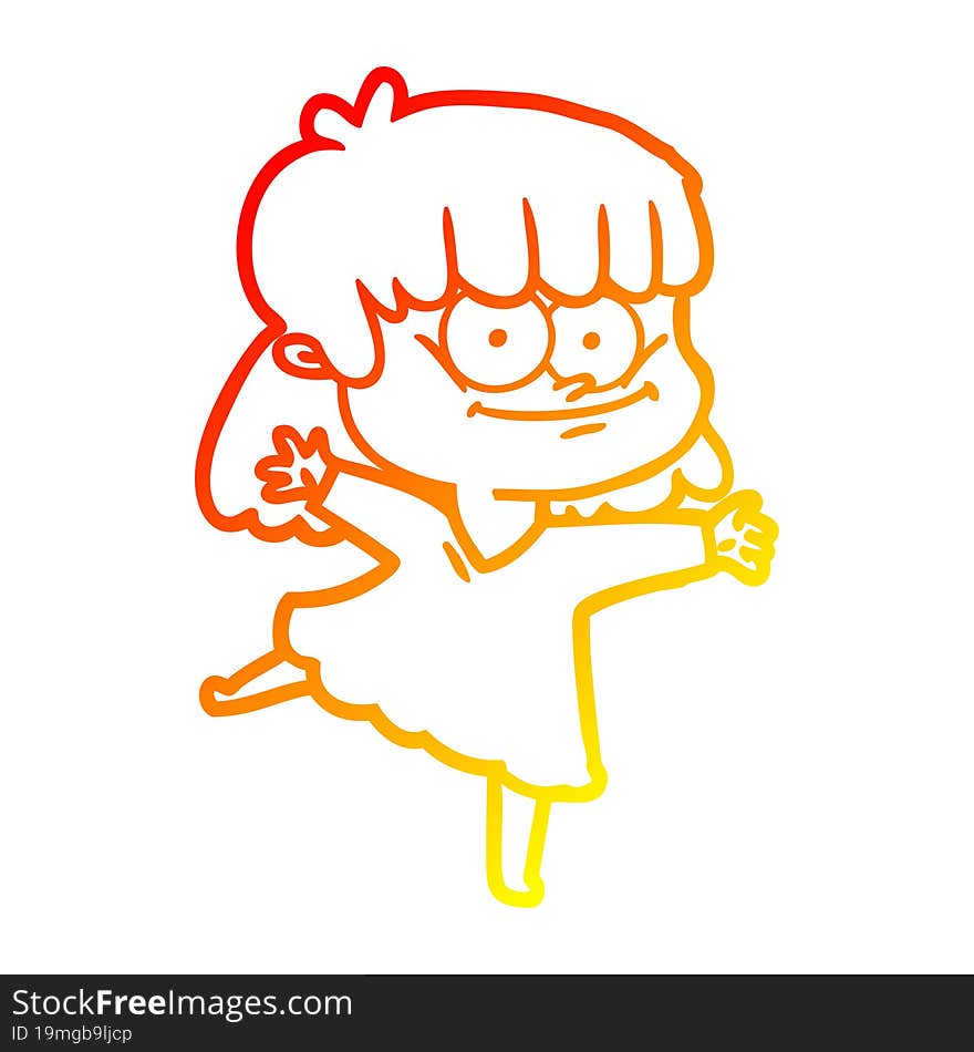 warm gradient line drawing cartoon smiling woman