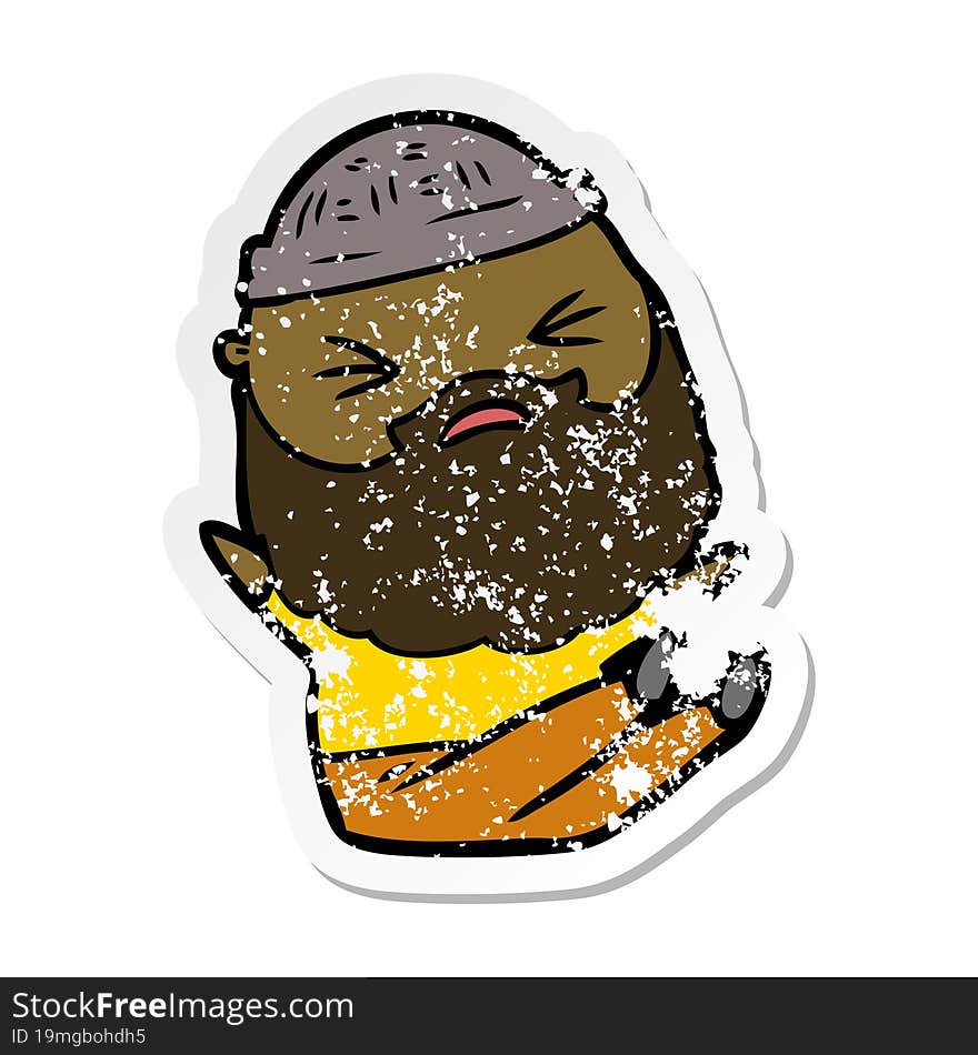 distressed sticker of a cartoon man with beard