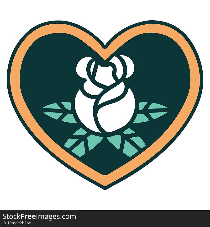 iconic tattoo style image of a heart and flowers. iconic tattoo style image of a heart and flowers