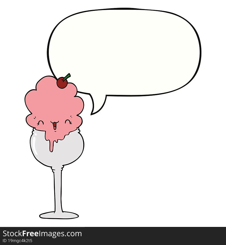 cute cartoon ice cream desert and speech bubble