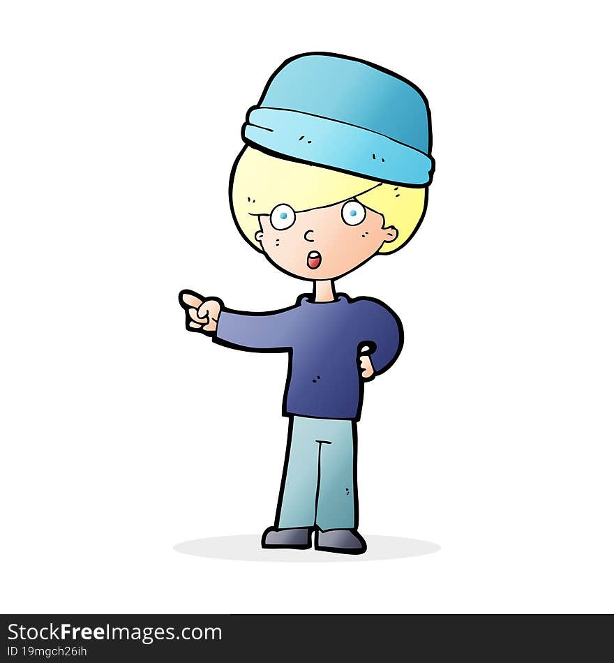 cartoon pointing man wearing hat