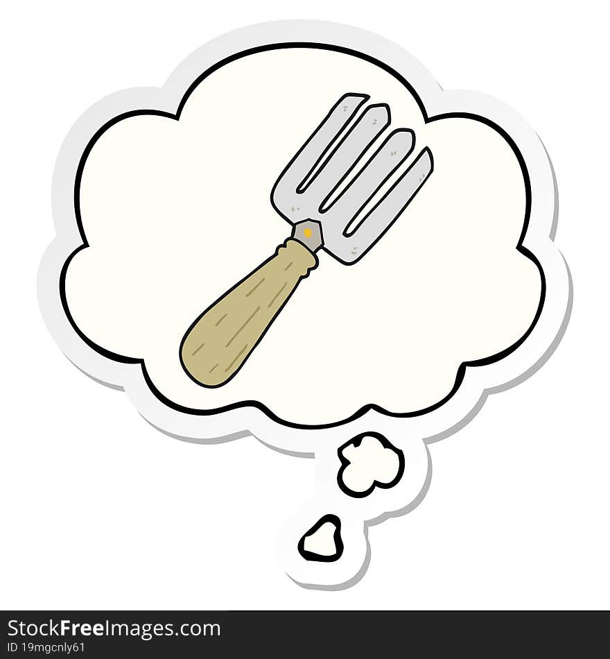 cartoon fork and thought bubble as a printed sticker