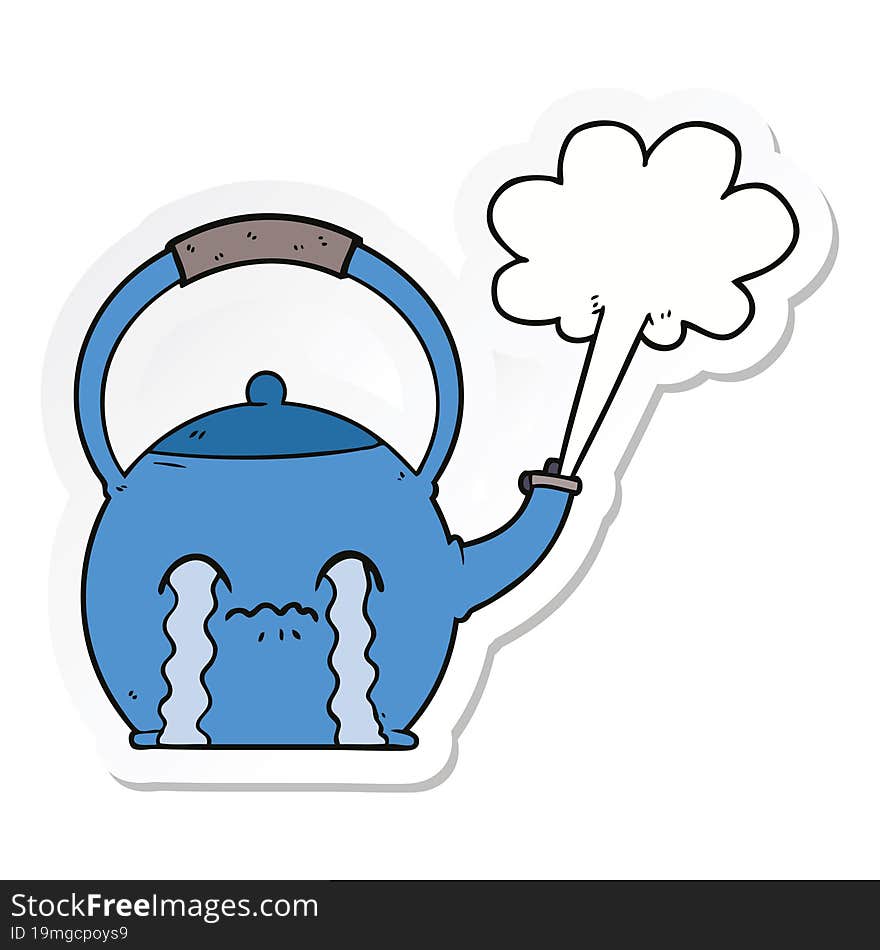 sticker of a cartoon boiling kettle