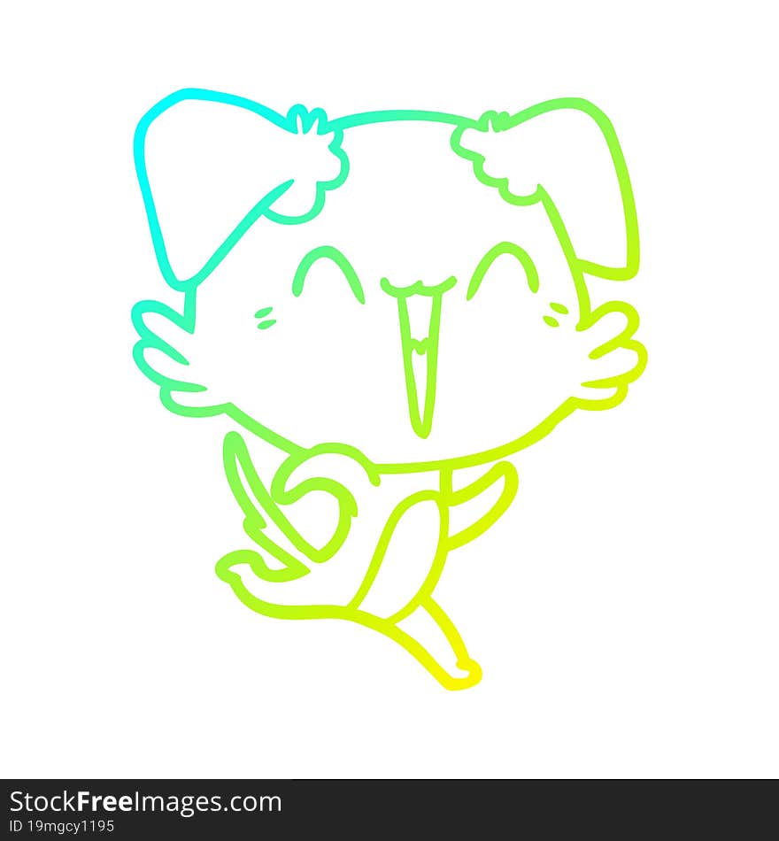 cold gradient line drawing of a happy little dog cartoon