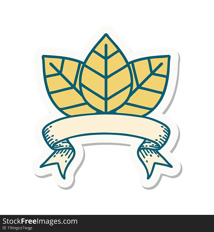 tattoo sticker with banner of a leaf