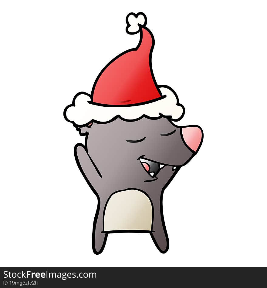 gradient cartoon of a bear wearing santa hat