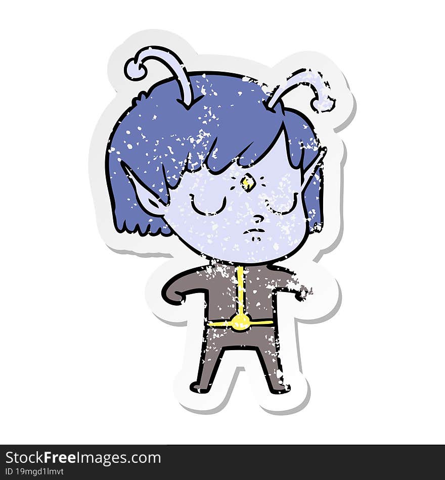 distressed sticker of a cartoon alien girl