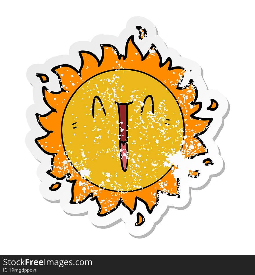 distressed sticker of a happy cartoon sun