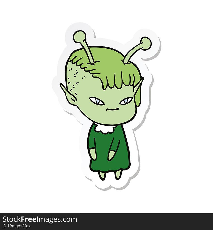 sticker of a cute cartoon alien girl