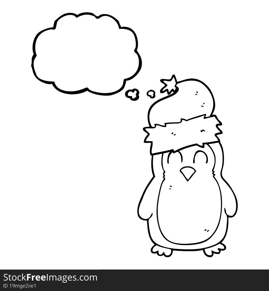 freehand drawn thought bubble cartoon penguin