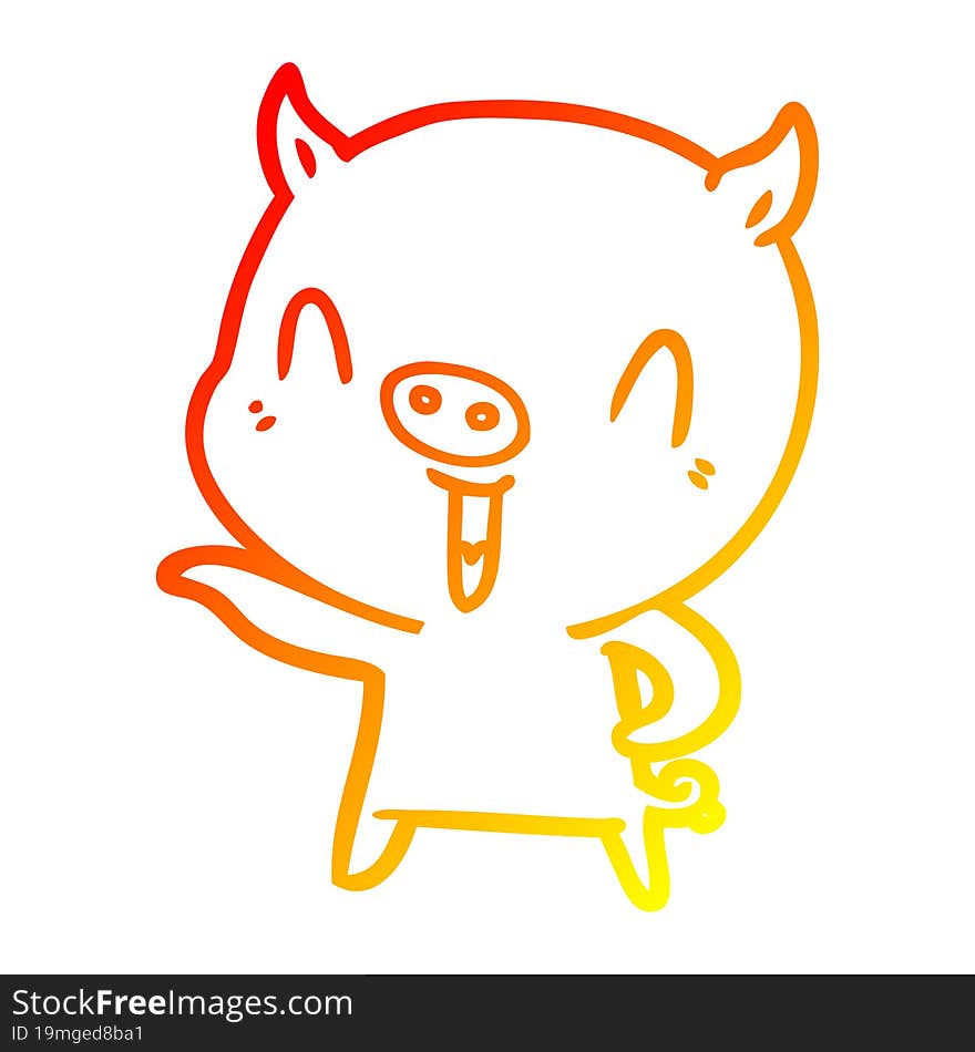 warm gradient line drawing happy cartoon pig