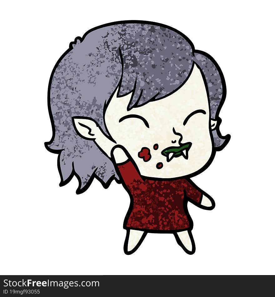 cartoon vampire girl with blood on cheek. cartoon vampire girl with blood on cheek