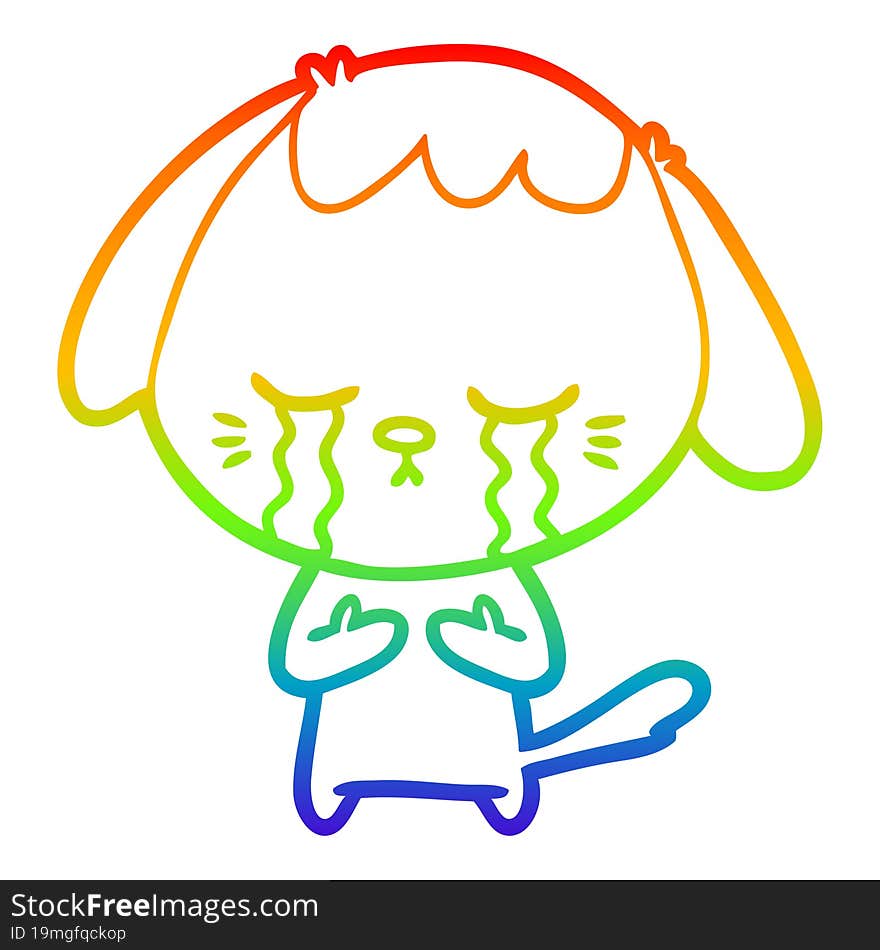 rainbow gradient line drawing of a cartoon crying dog