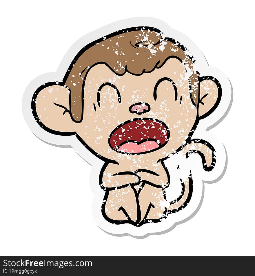 distressed sticker of a yawning cartoon monkey