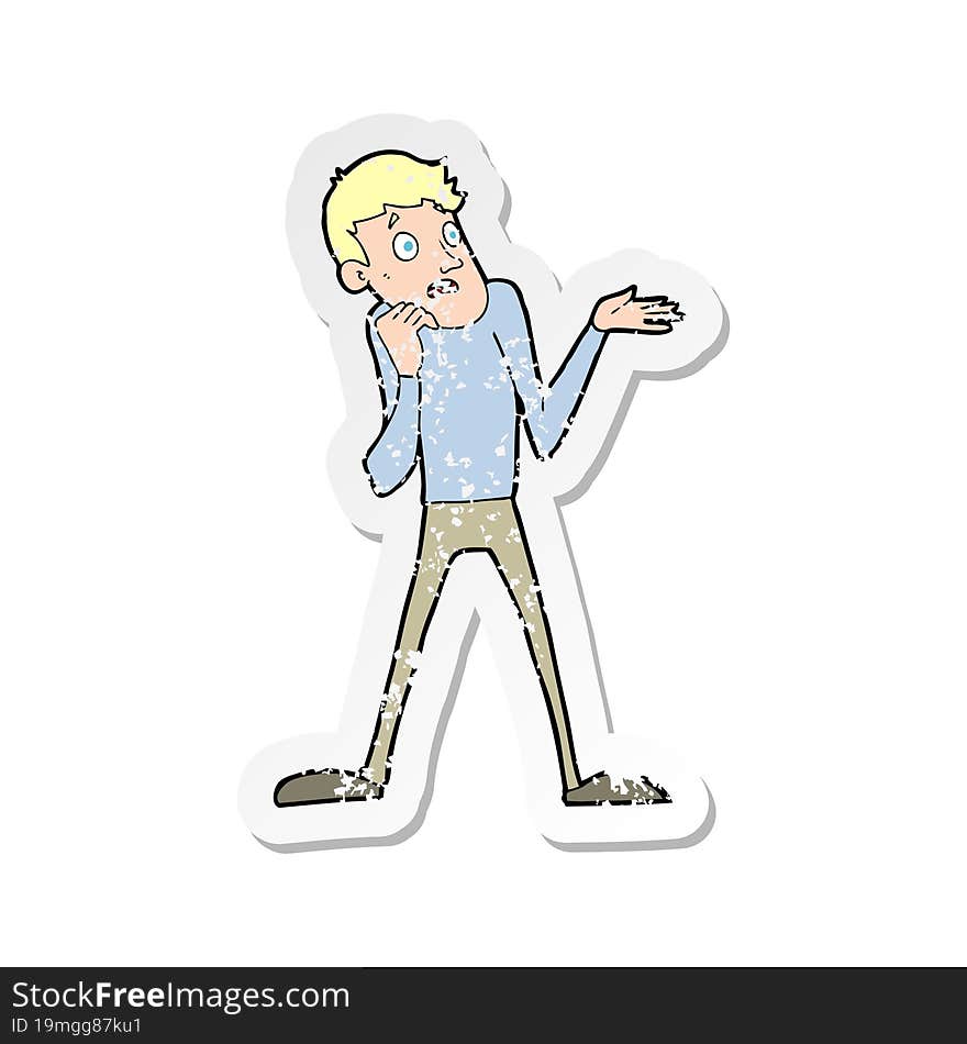 Retro Distressed Sticker Of A Cartoon Nervous Man