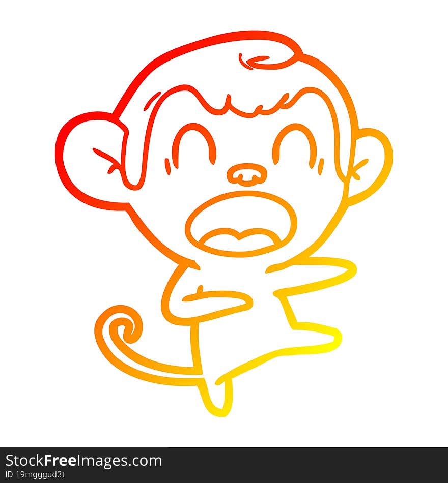 warm gradient line drawing of a shouting cartoon monkey dancing