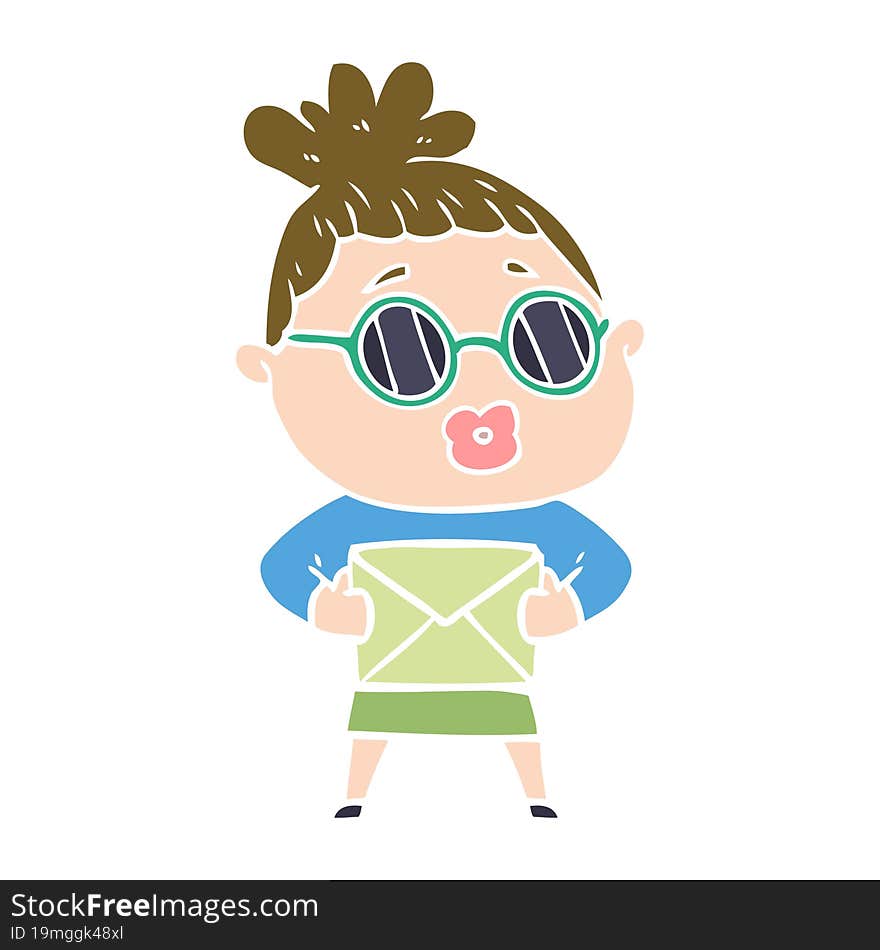 flat color style cartoon woman wearing sunglasses