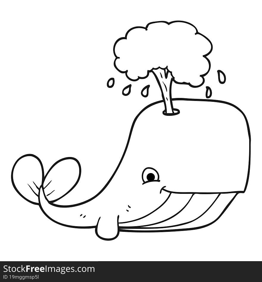 black and white cartoon whale spouting water