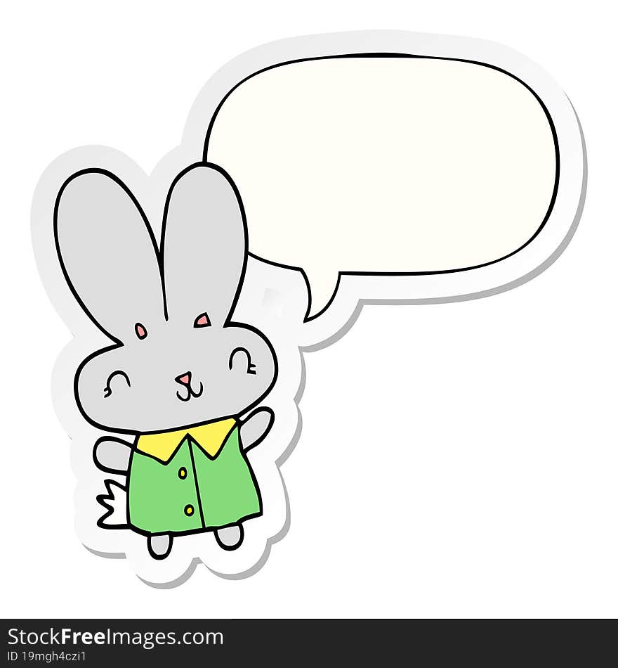 cute cartoon tiny rabbit and speech bubble sticker