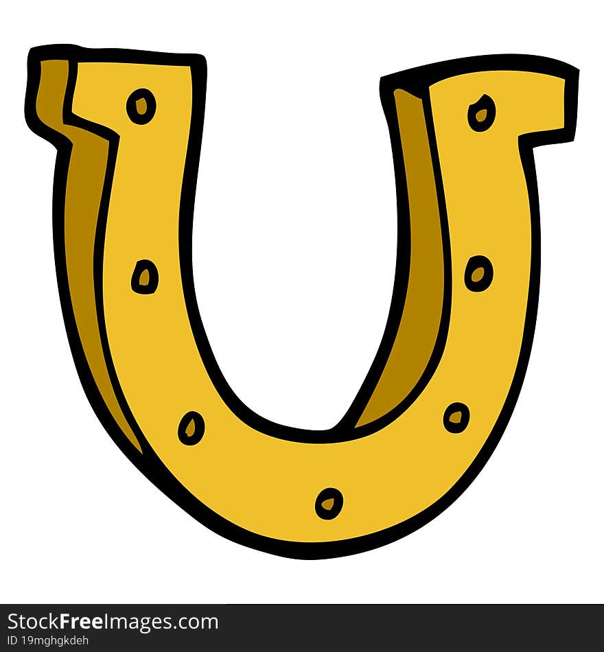 Cartoon Doodle Gold Horse Shoe