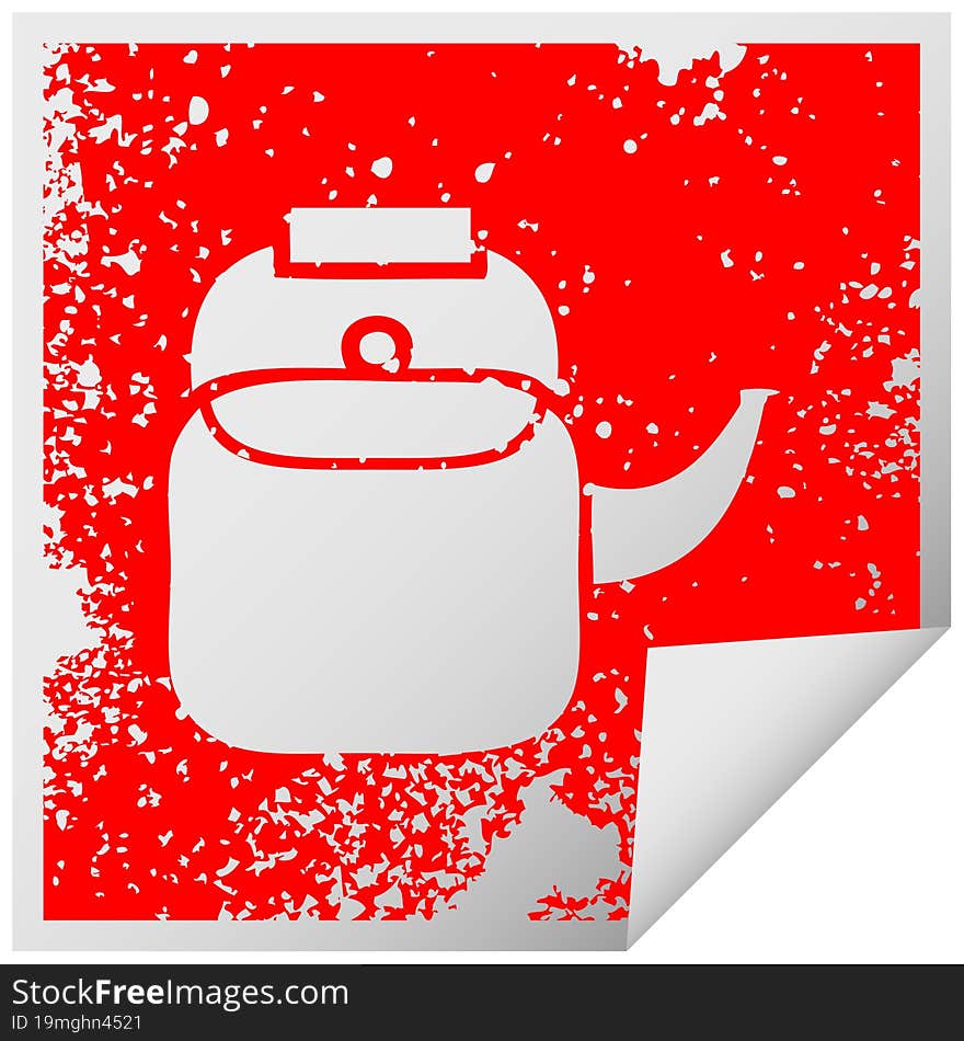 distressed square peeling sticker symbol of a kettle pot