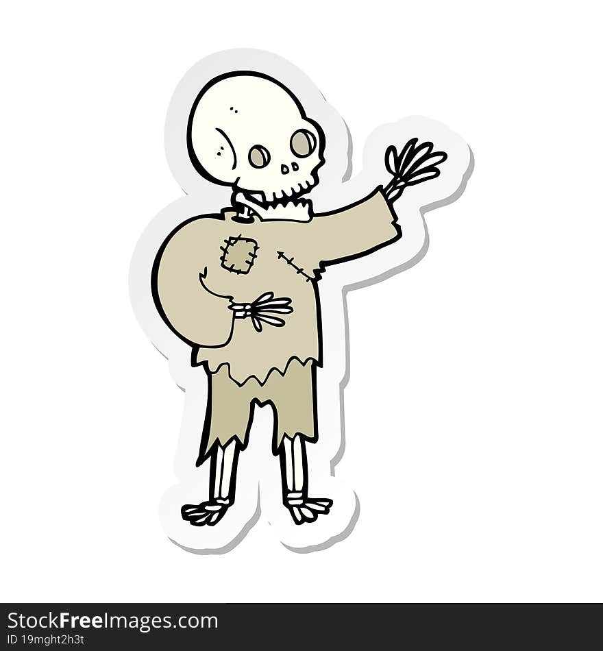 Sticker Of A Cartoon Skeleton Waving