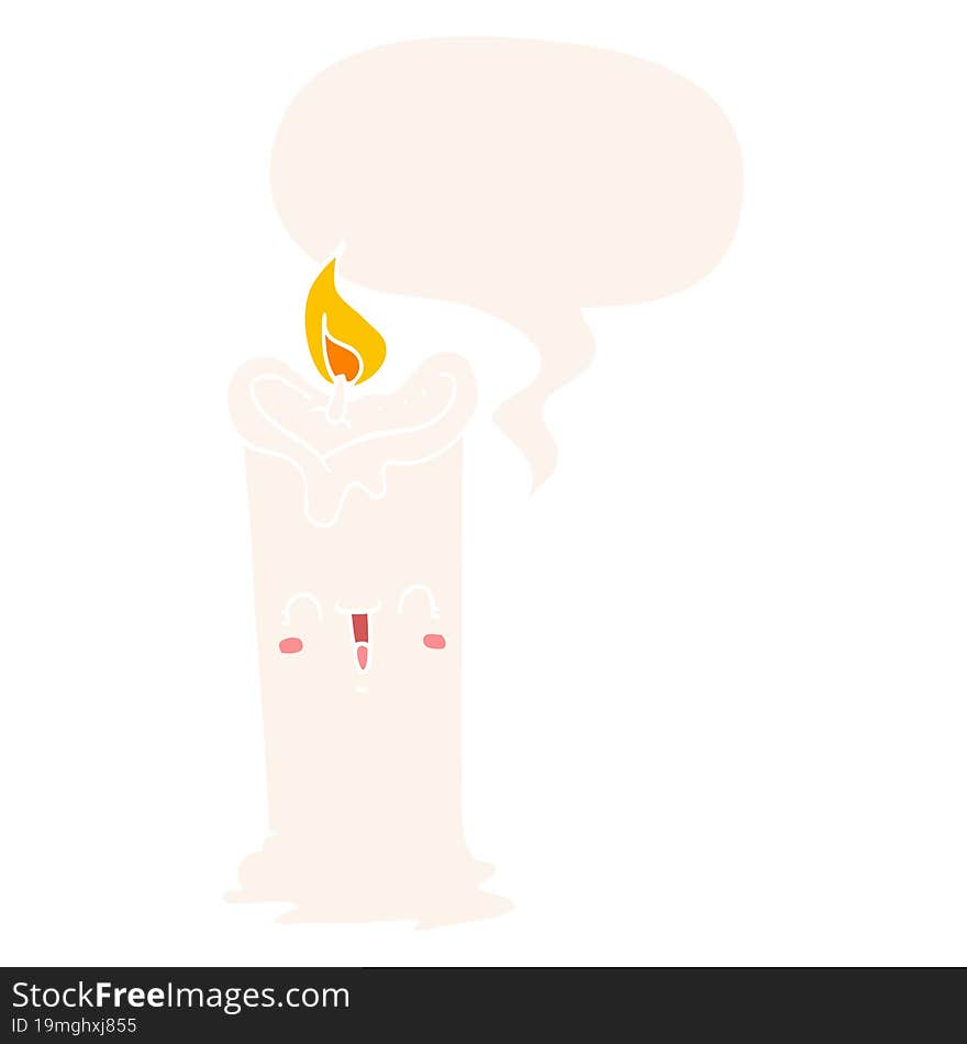 Cartoon Happy Candle And Speech Bubble In Retro Style