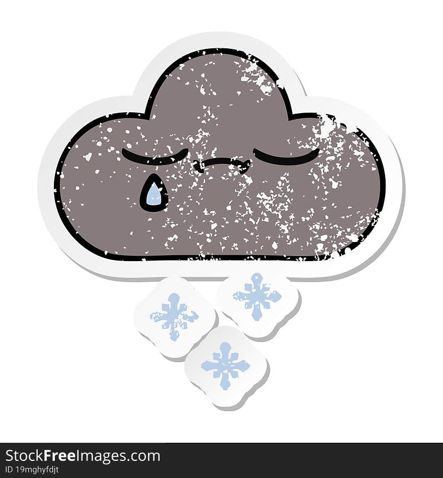 Distressed Sticker Of A Cute Cartoon Storm Snow Cloud