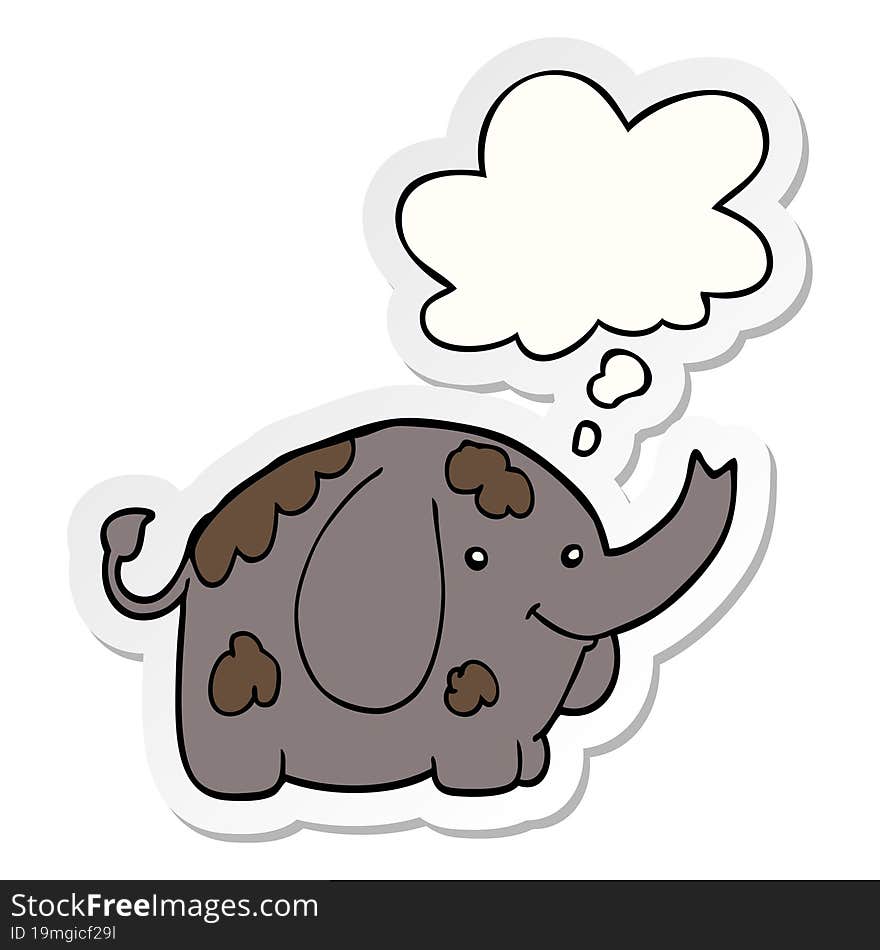 cartoon elephant and thought bubble as a printed sticker