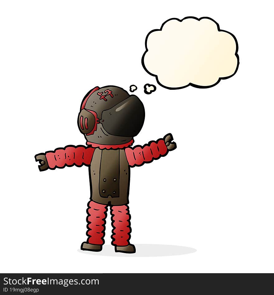 cartoon astronaut reaching with thought bubble