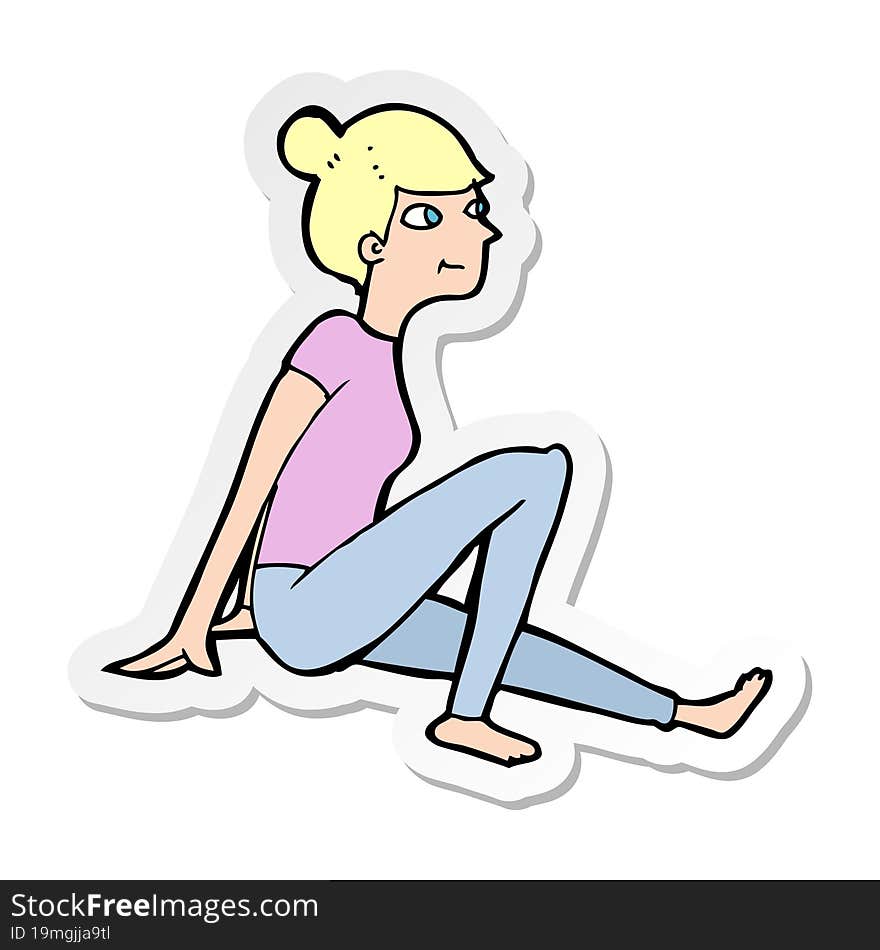 Sticker Of A Cartoon Woman Sitting