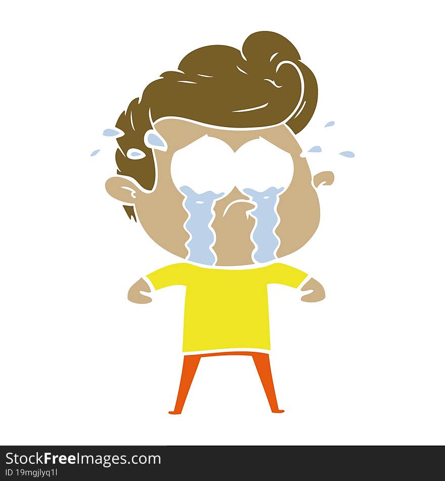 Flat Color Style Cartoon Crying Man